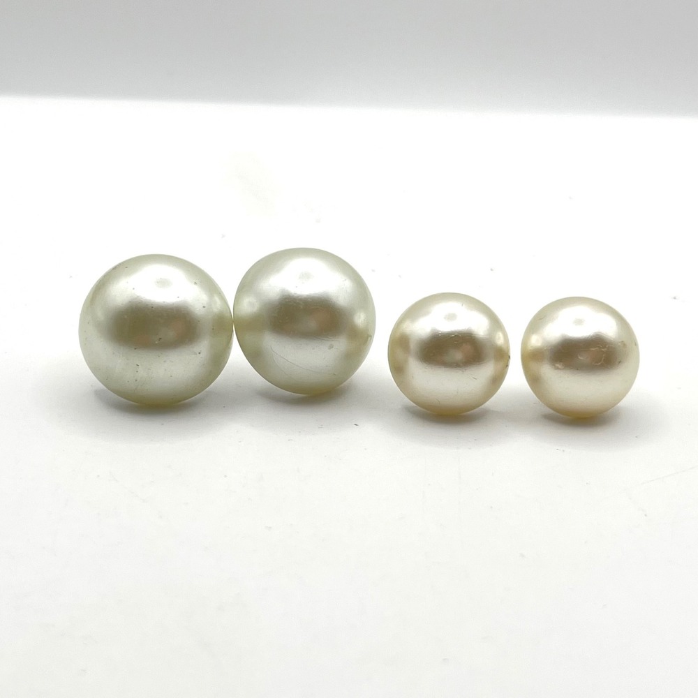 2 Pair Faux Pearl Stud Earrings Set Cream Oversized Mabe Style Cabochon Studs